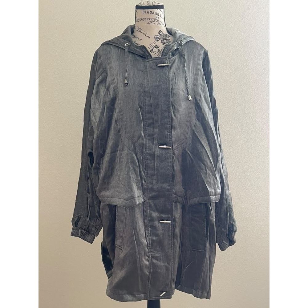 Venezia Metallic Grey Hooded Parka Jacket Lace Up Back Plus Size 18/20 Utility